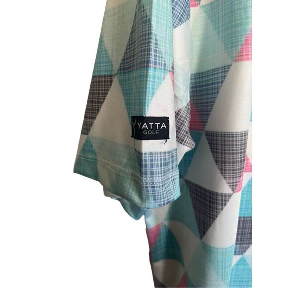 New Yatta Mens Multicolor Geometric Two Button Placket Golf Polo Shirt Size L - Picture 12 of 16